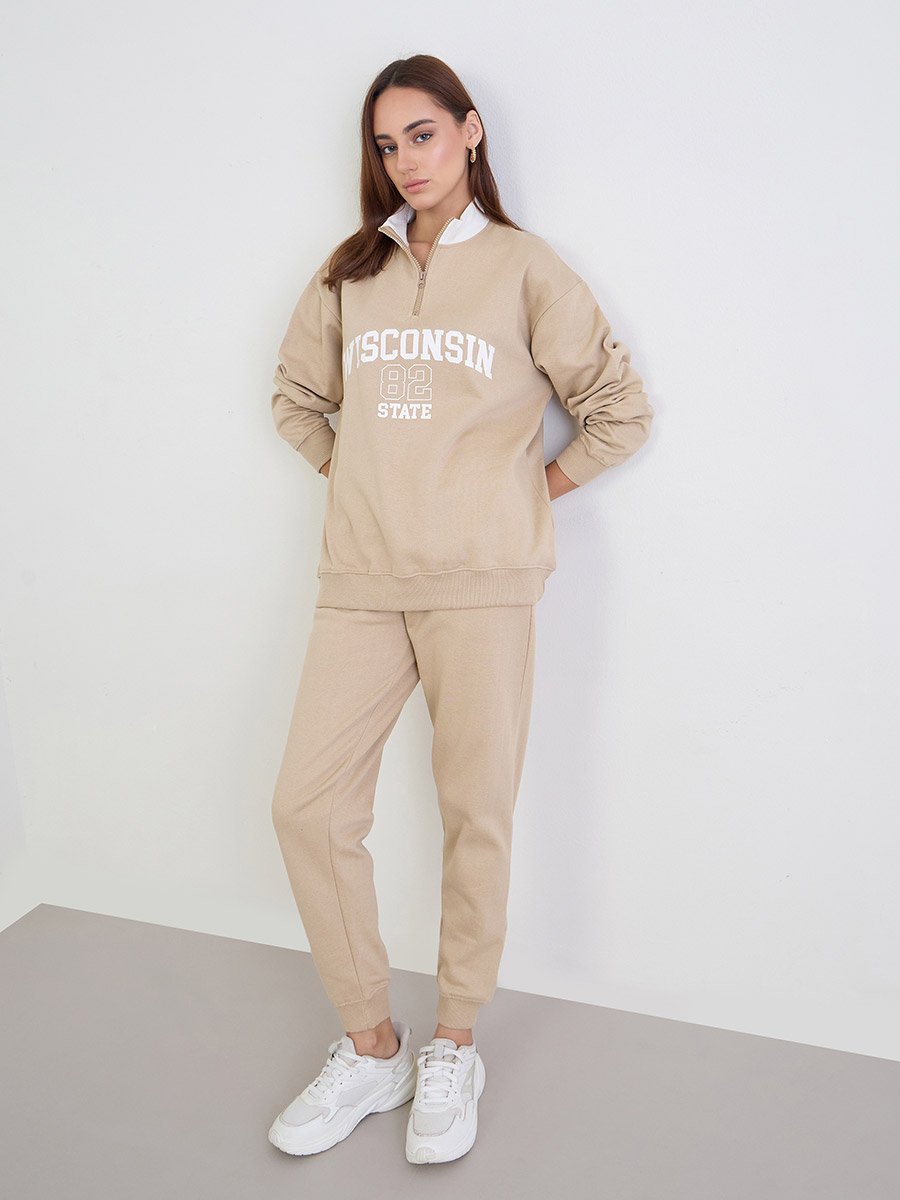 Brown Longline Sweatshirt and Joggers Co-Ords