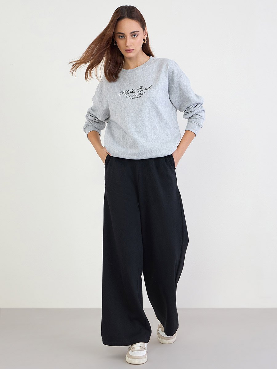 Printed Longline Sweatshirt and Wide Leg Joggers Co-Ords