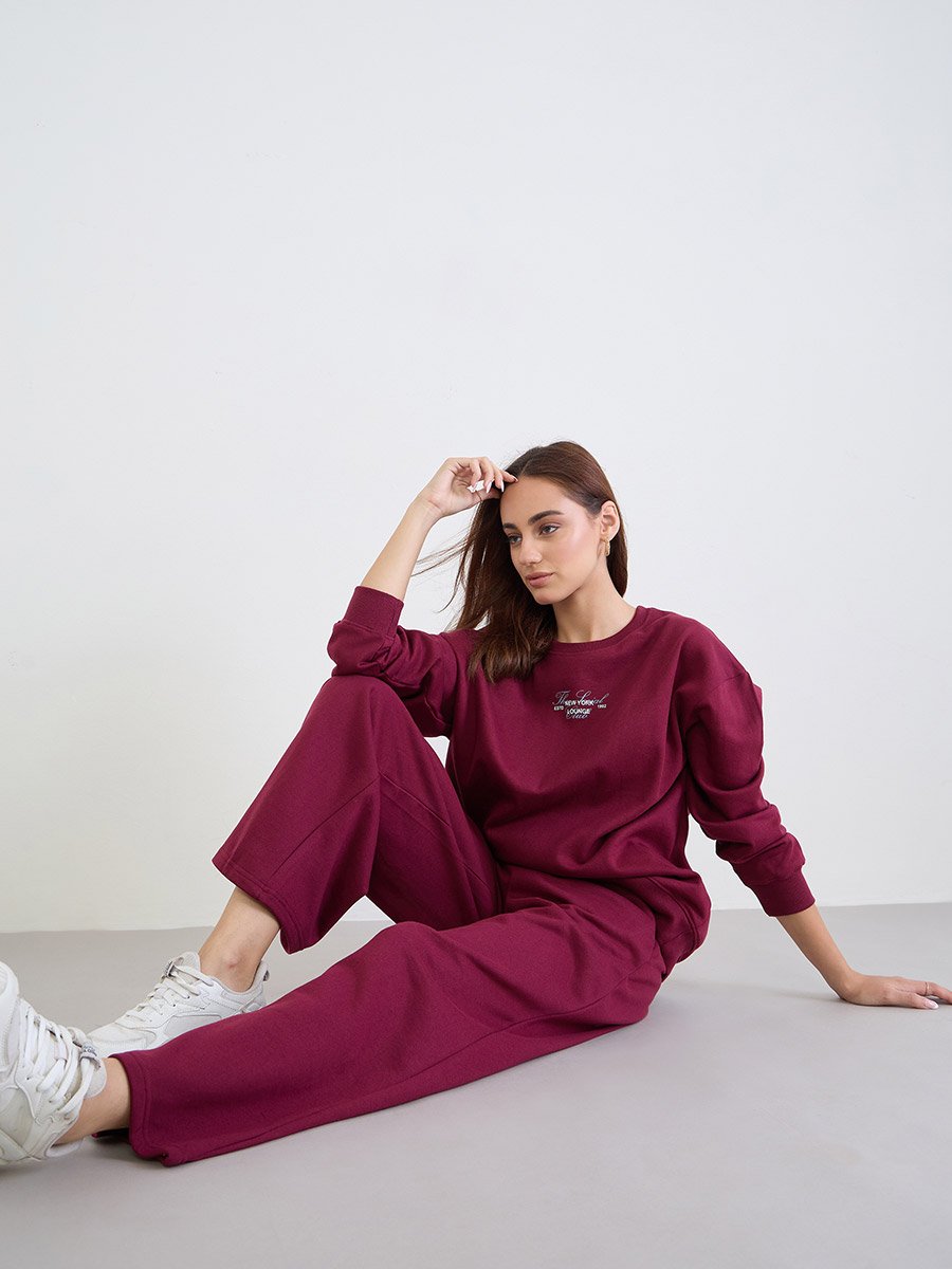 Burgundy Longline Sweatshirt and Joggers Co-Ords