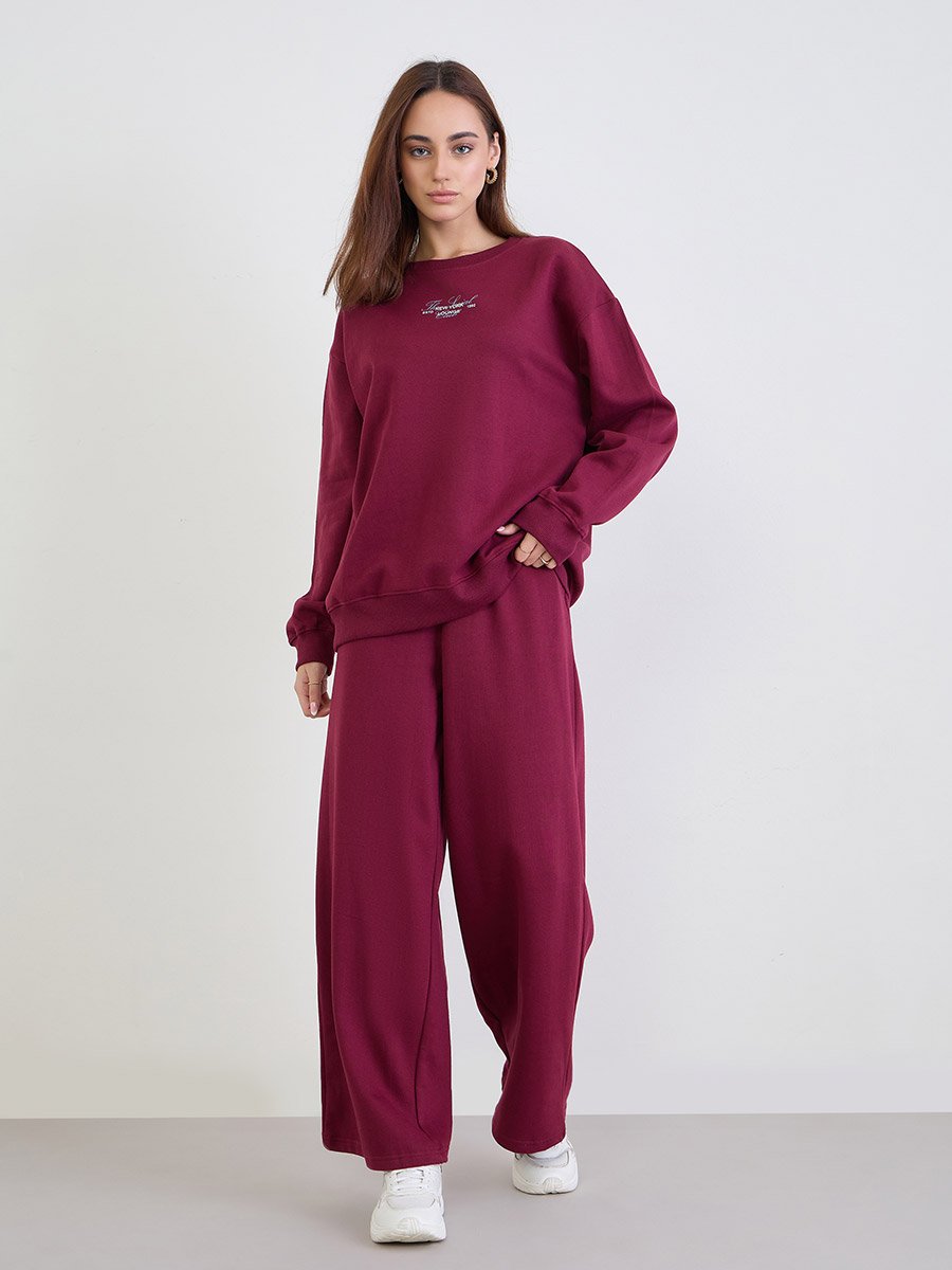 Burgundy Longline Sweatshirt and Joggers Co-Ords