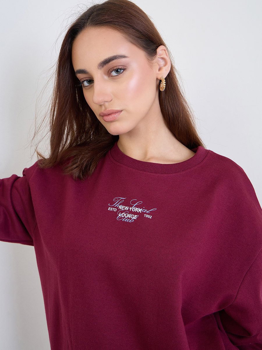 Burgundy Longline Sweatshirt and Joggers Co-Ords