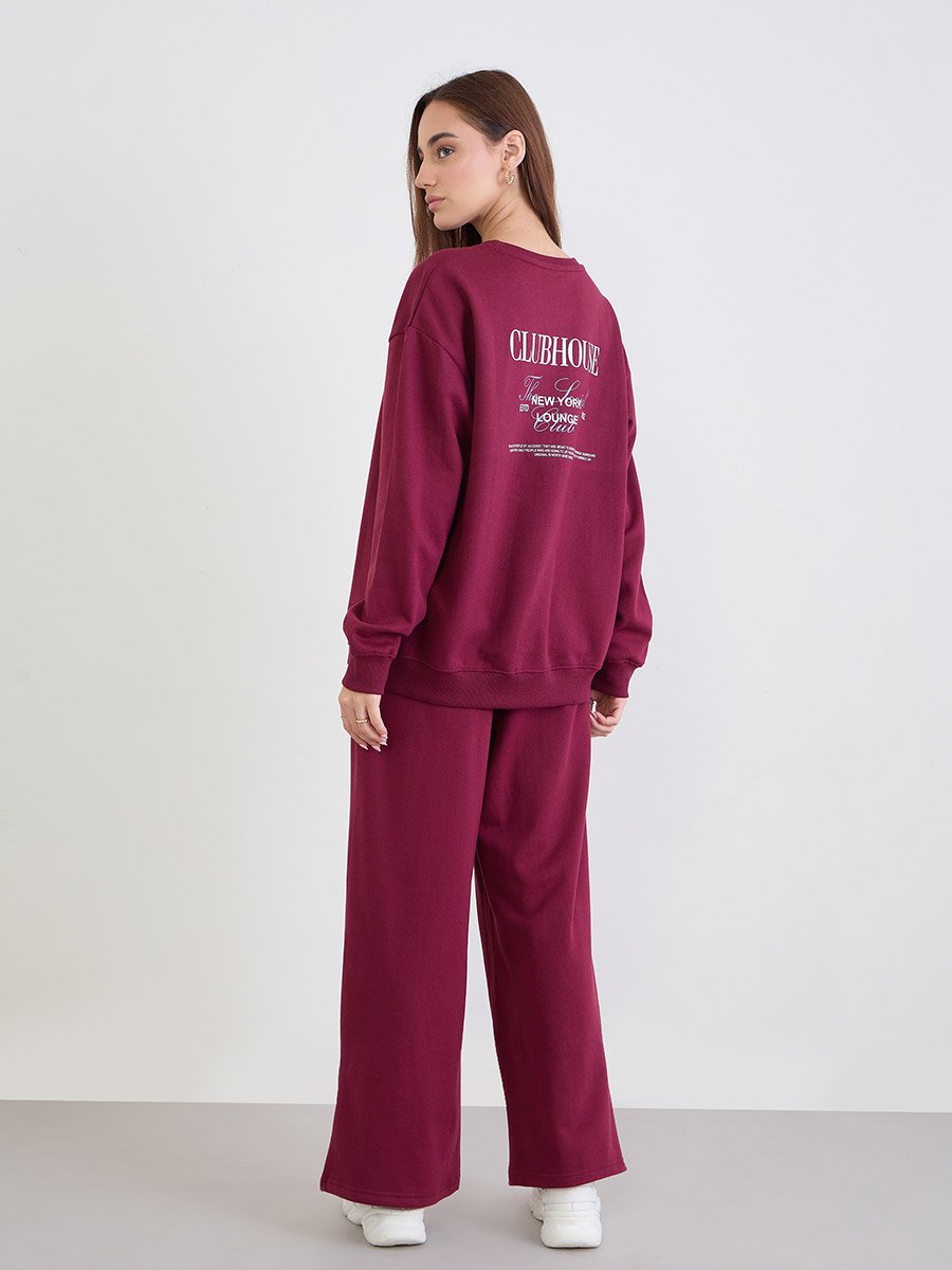 Burgundy Longline Sweatshirt and Joggers Co-Ords