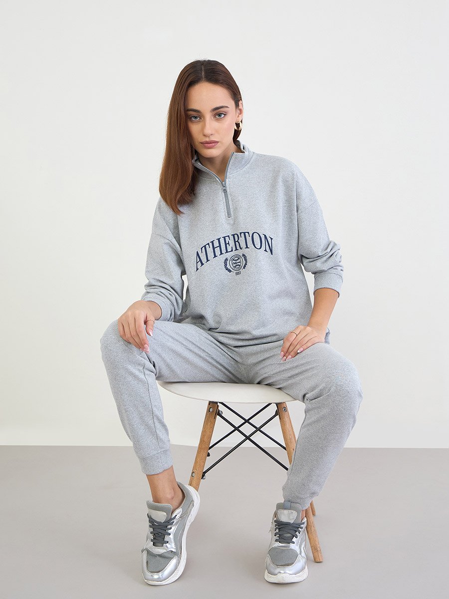 Grey Oversized Longline Sweatshirt and Joggers Co-Ords