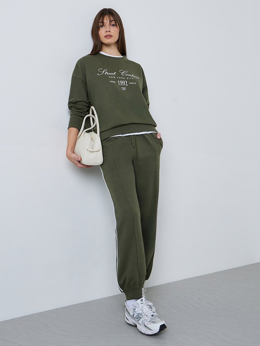 Olive Oversized Longline Sweatshirt and Joggers Co-Ords