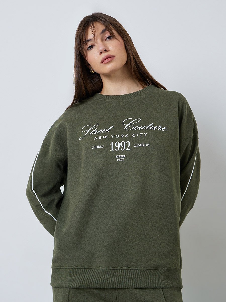 Olive Oversized Longline Sweatshirt and Joggers Co-Ords