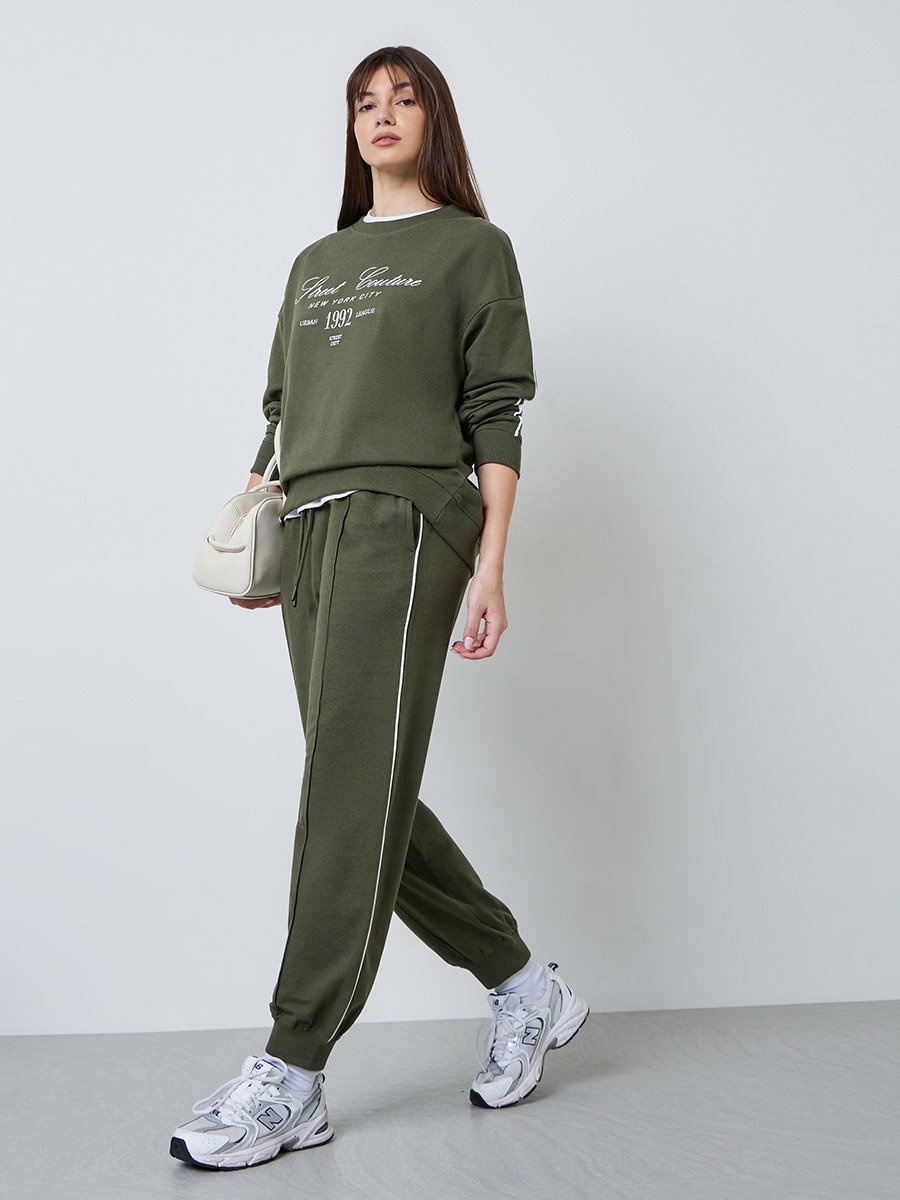 Olive Oversized Longline Sweatshirt and Joggers Co-Ords