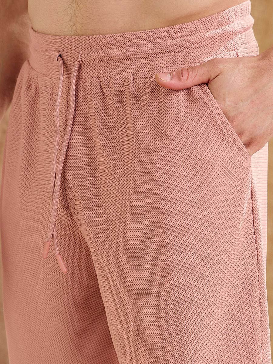 Men Pink Waffle Textured Oversized T-Shirt and Shorts Co-Ords