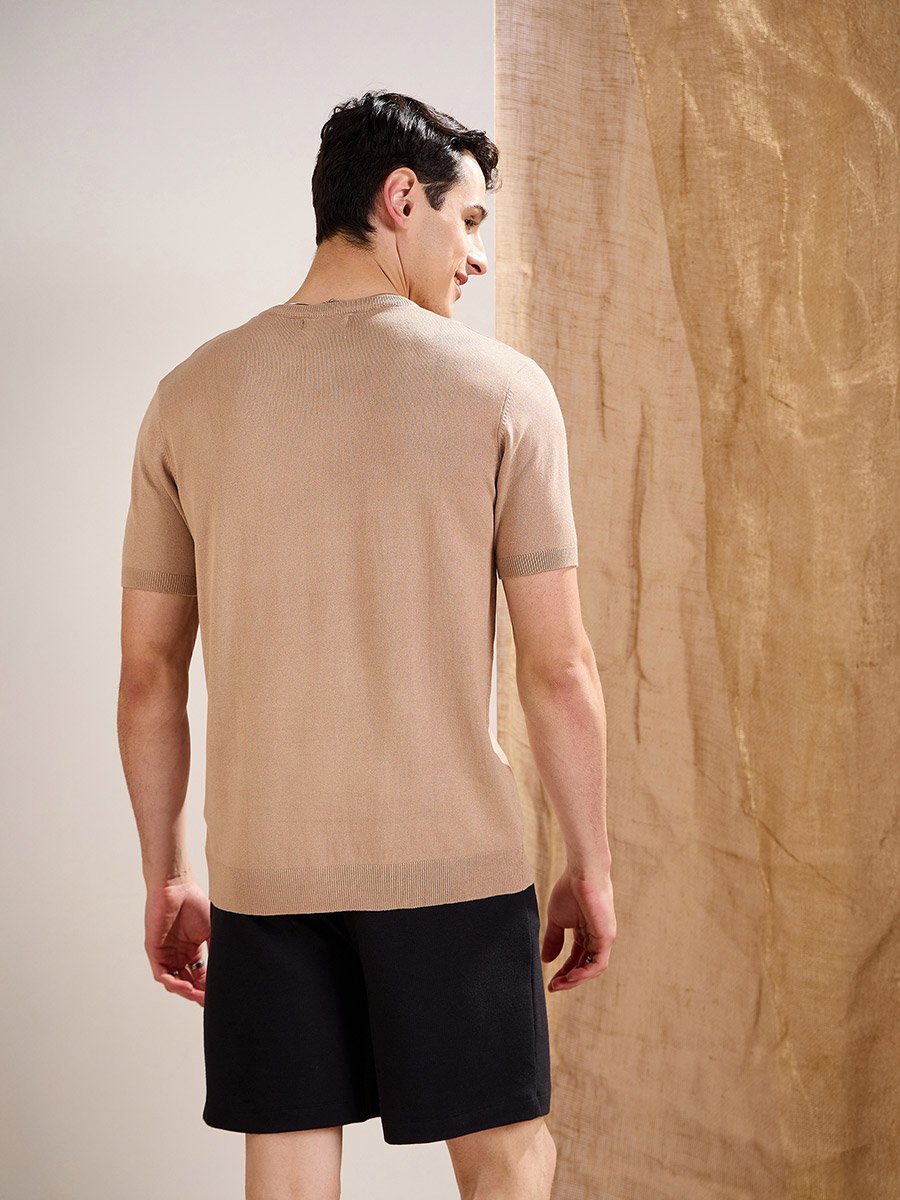 Beige Premium Knit Short Sleeve T-Shirt
