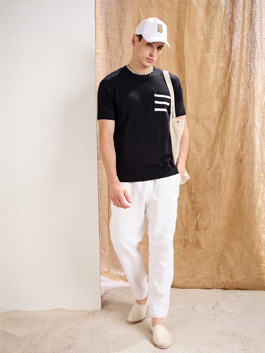 Black Premium Knit Contrast Pocket T-Shirt