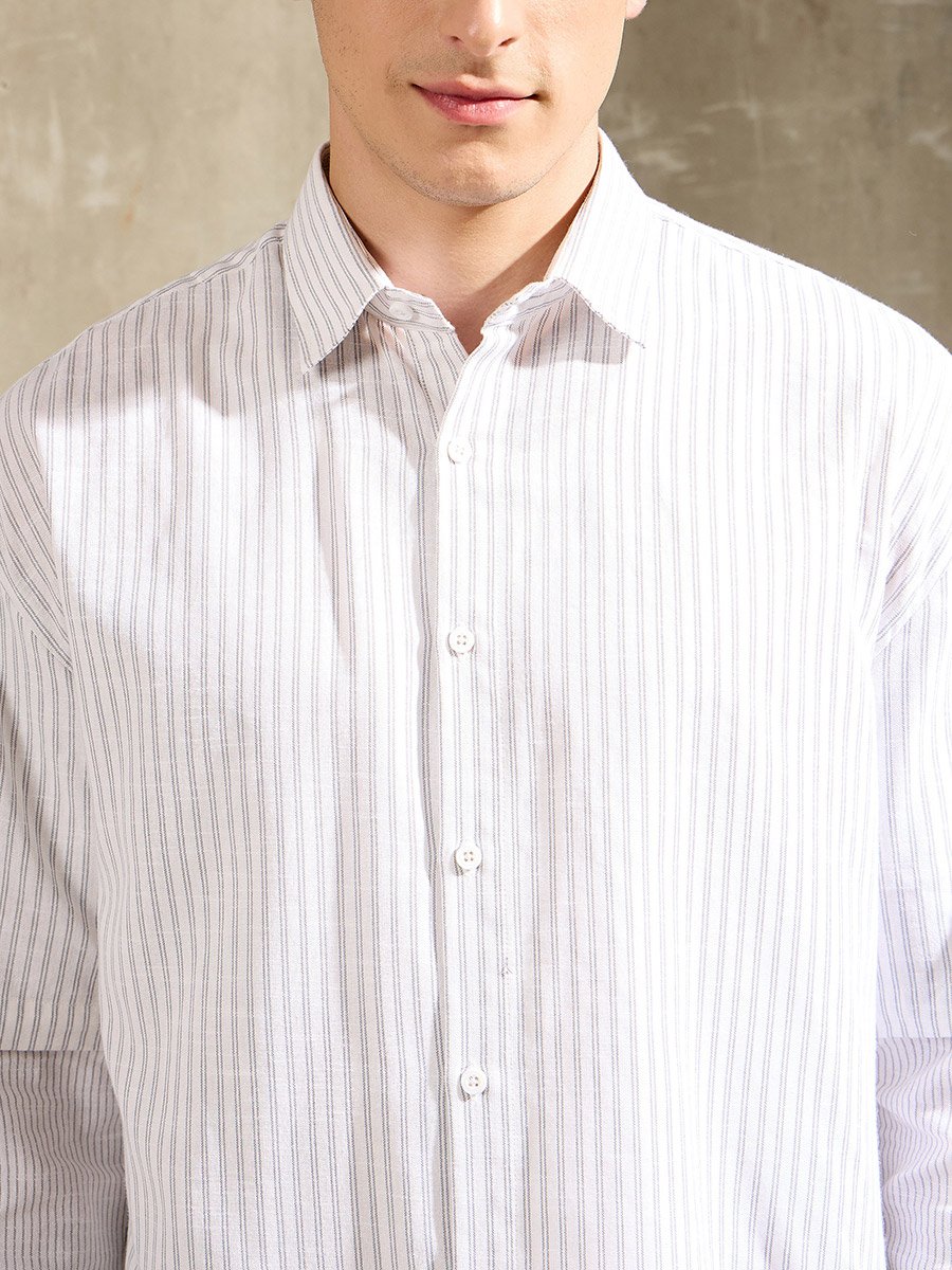 Men Striped Overlap Long Sleeve Relaxed Fit Shirt