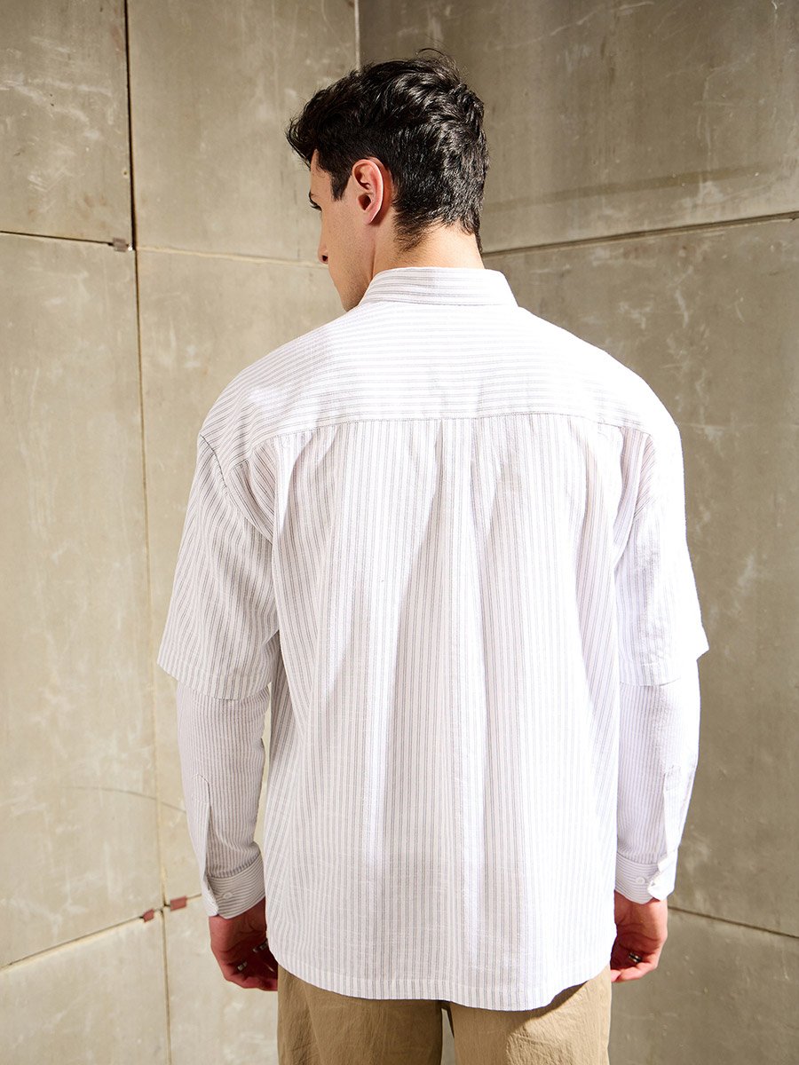 Men Striped Overlap Long Sleeve Relaxed Fit Shirt