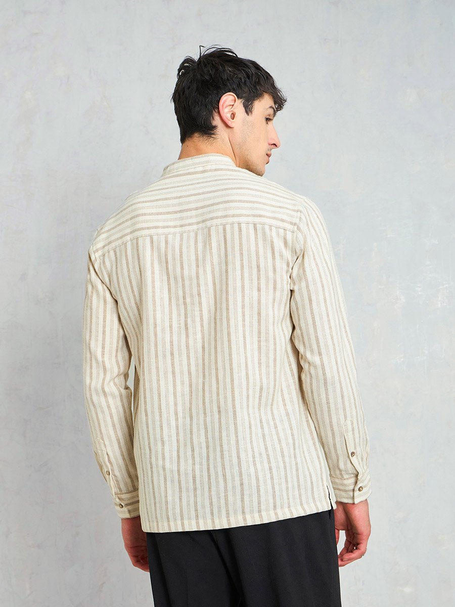 Beige Striped Relaxed Fit Kurta Shirt