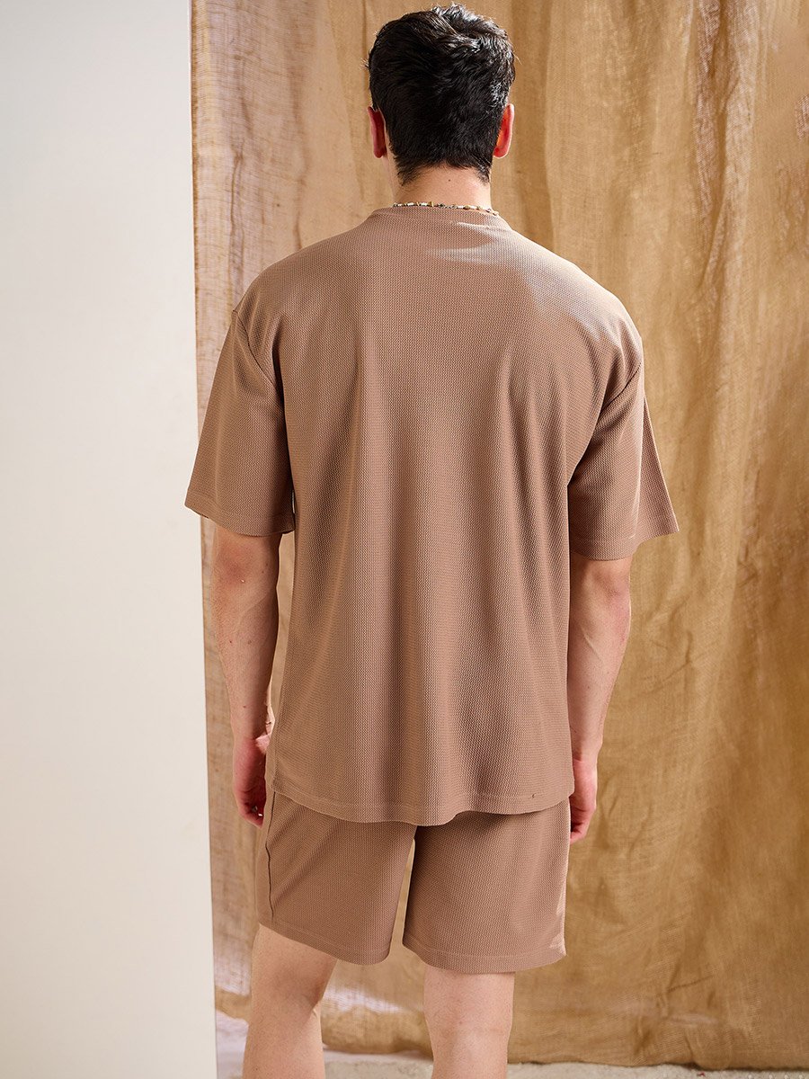 Men Brown Waffle Textured Straight Fit Shorts