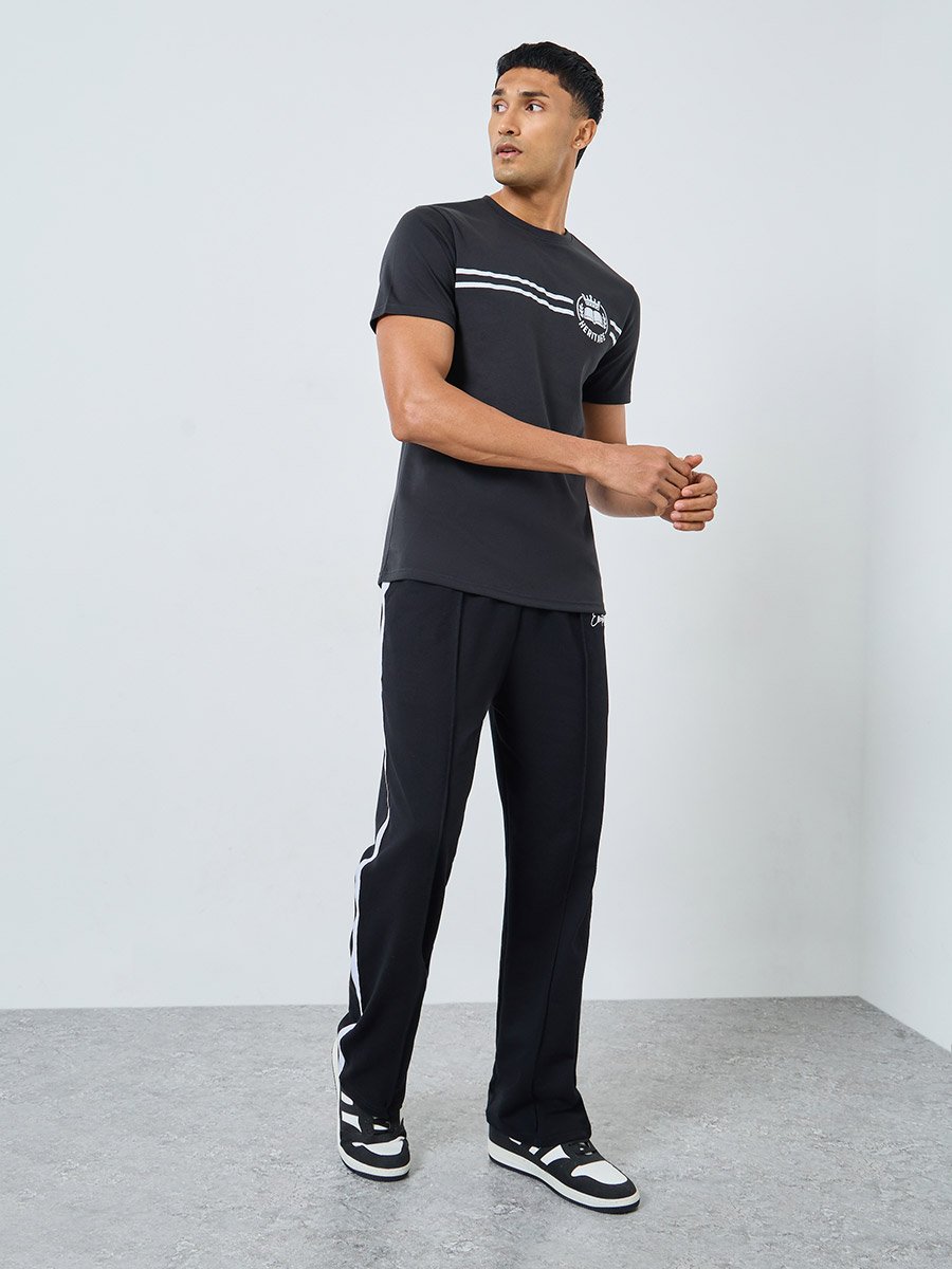 Black Graphic Print Crew Neck T-Shirt