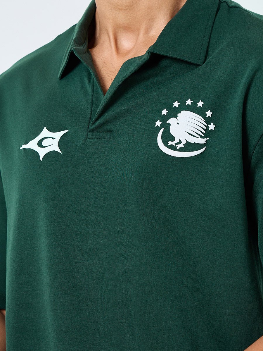 Men Green Graphic Print Oversized Polo