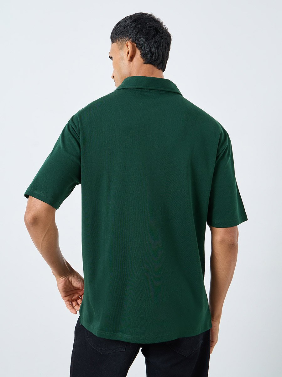 Men Green Graphic Print Oversized Polo