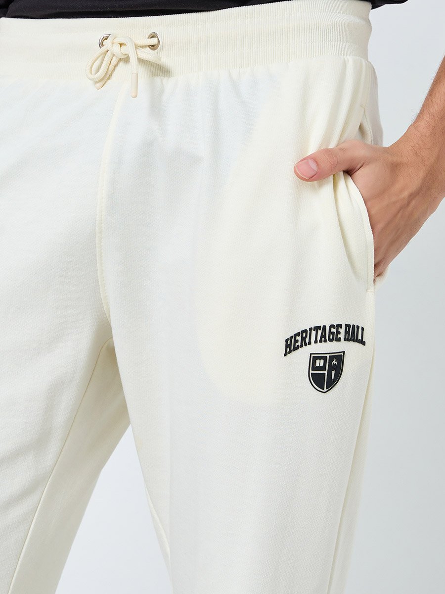 Men Cream Pocket Print Terry Joggers