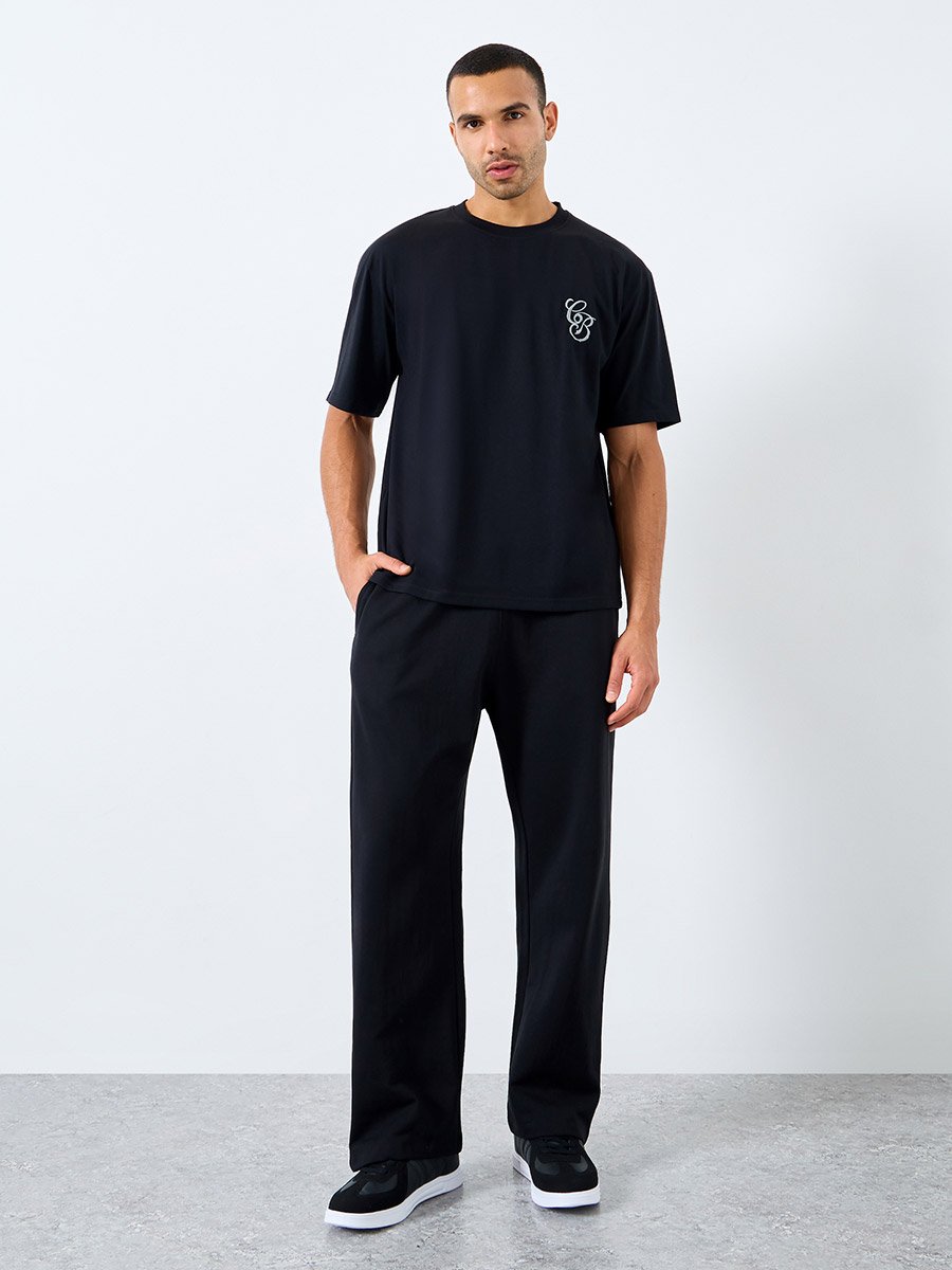 Men Black Oversized Joggers with Drawstring