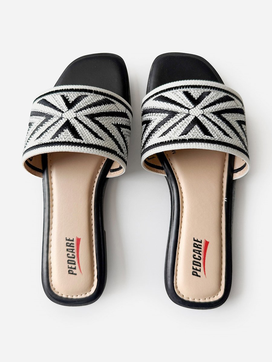 Embroidered Flat Sandals