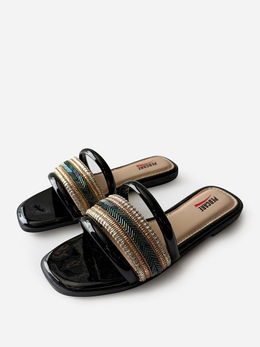 Embellished Slip-On Flat Sandals