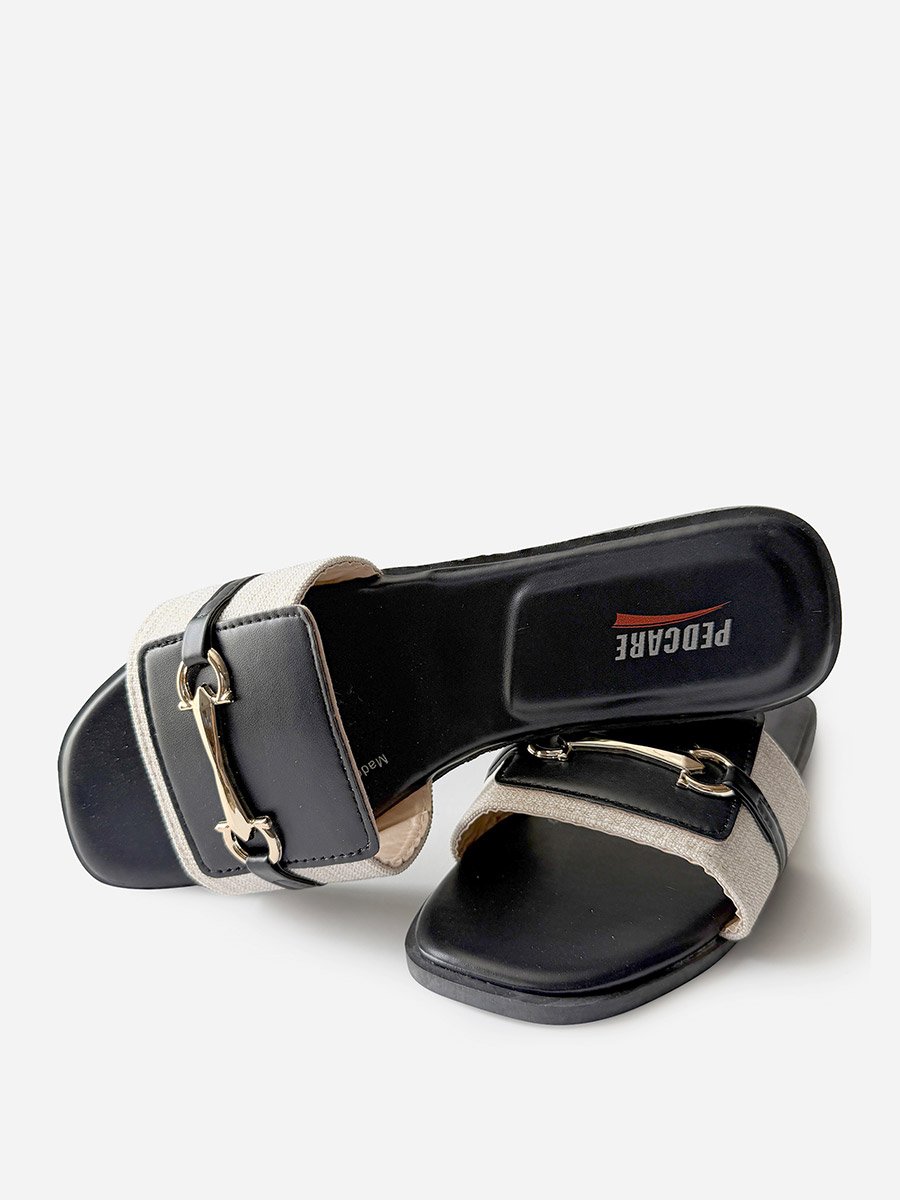 Buckle Detail Slip-On Comfort Flat Sandals