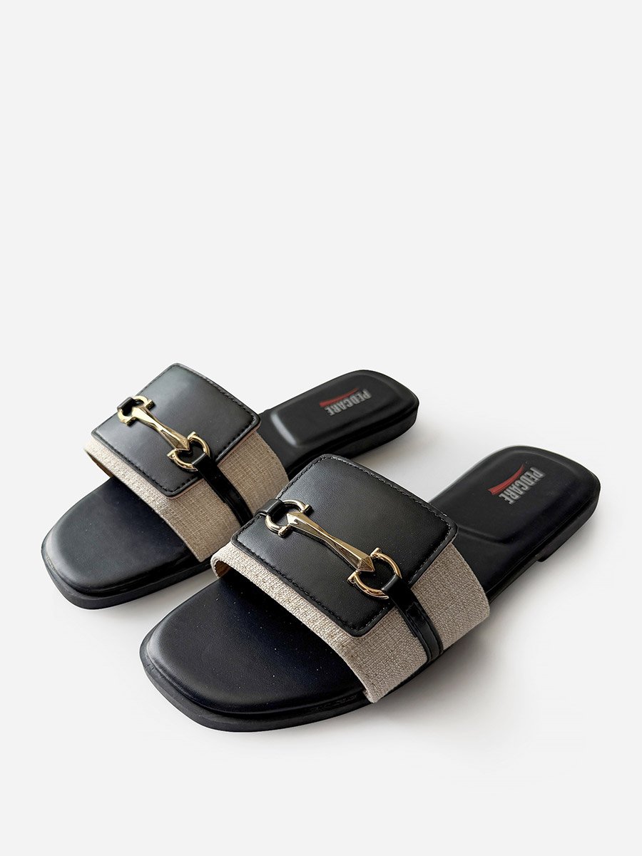 Buckle Detail Slip-On Comfort Flat Sandals