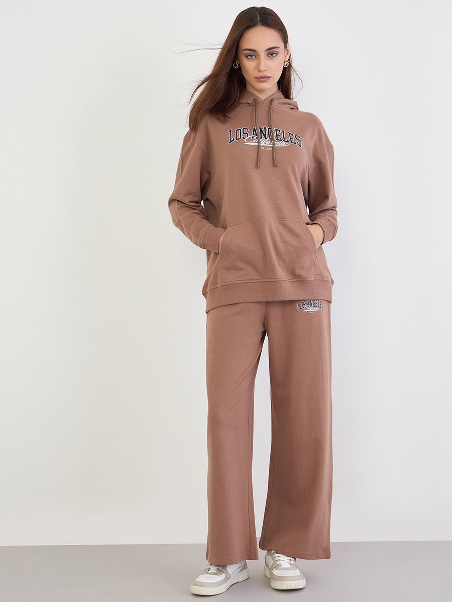 Brown Regular Fit Longline Hoodie and Joggers Co-Ords