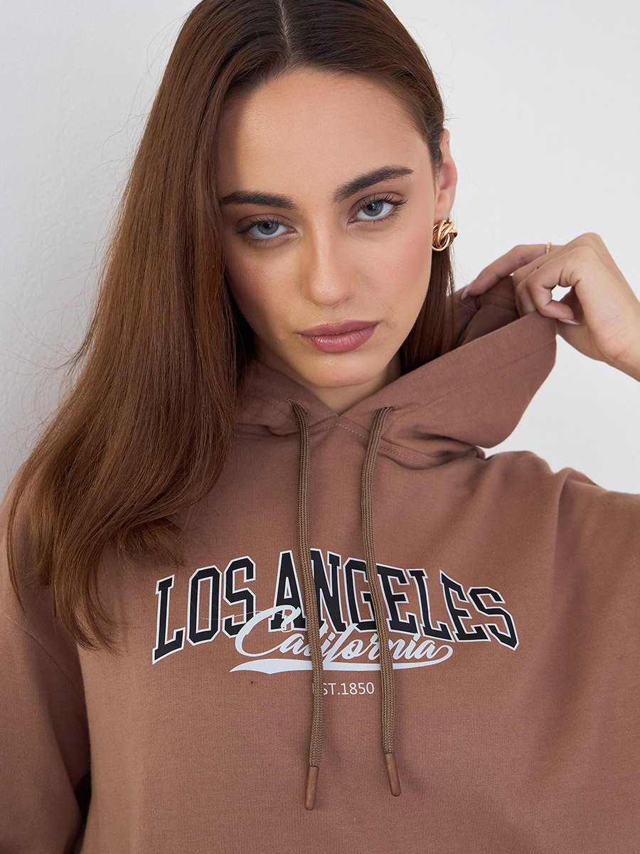 Brown Regular Fit Longline Hoodie and Joggers Co-Ords