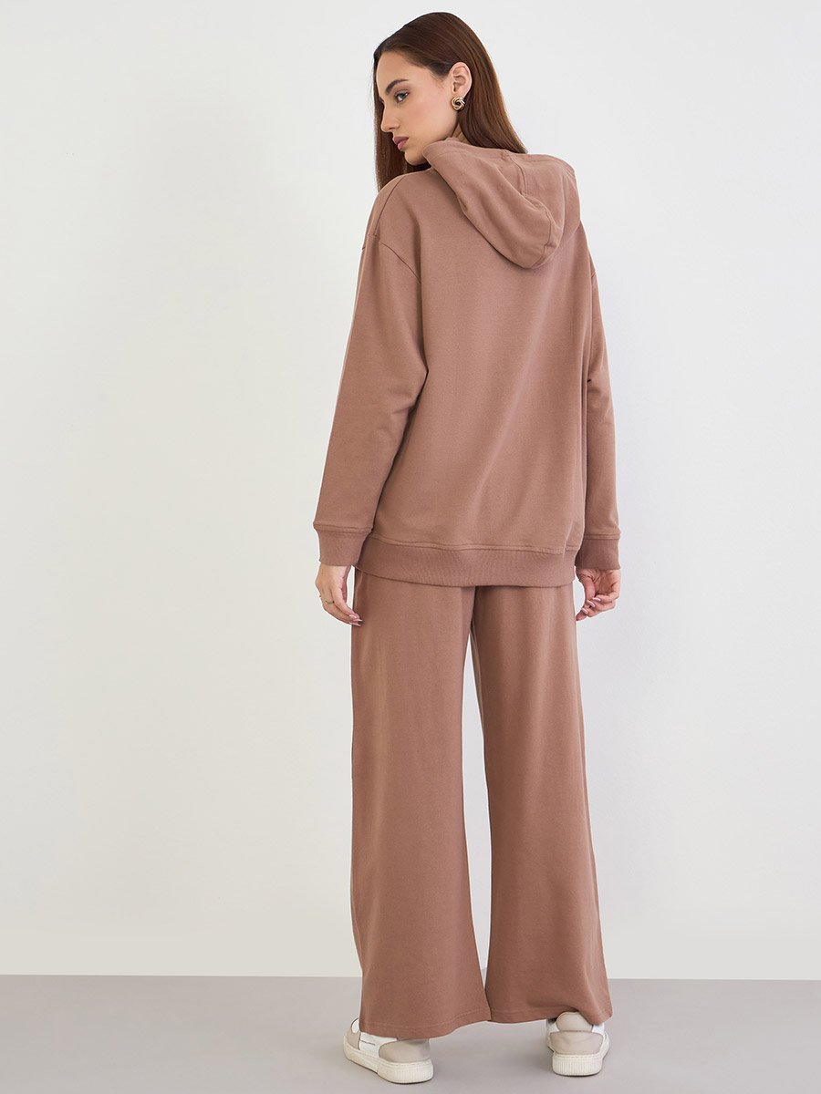 Brown Regular Fit Longline Hoodie and Joggers Co-Ords