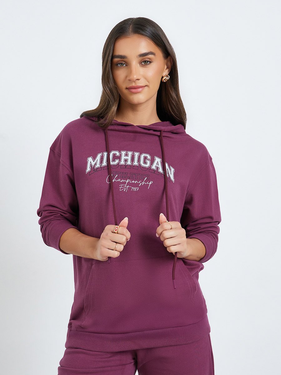 Women Purple Hoodie and Wide Leg Pants Co-Ords