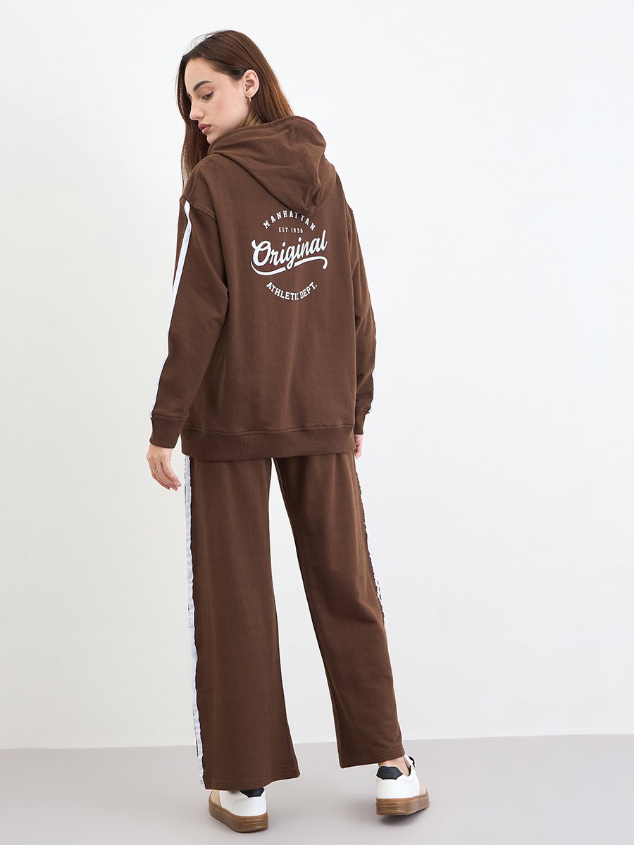 Brown Printed Longline Hoodie and Joggers Co-Ords