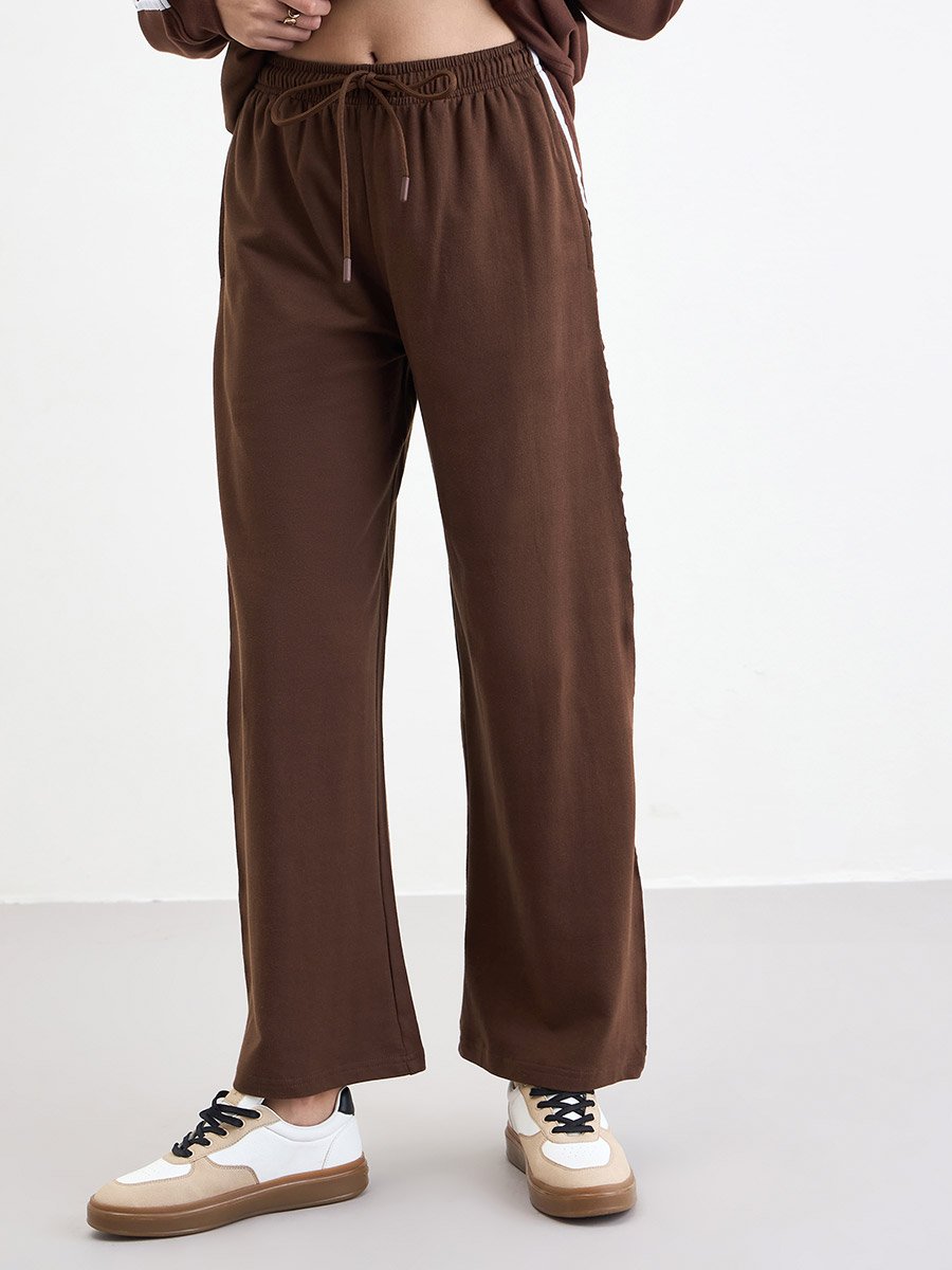 Brown Printed Longline Hoodie and Joggers Co-Ords