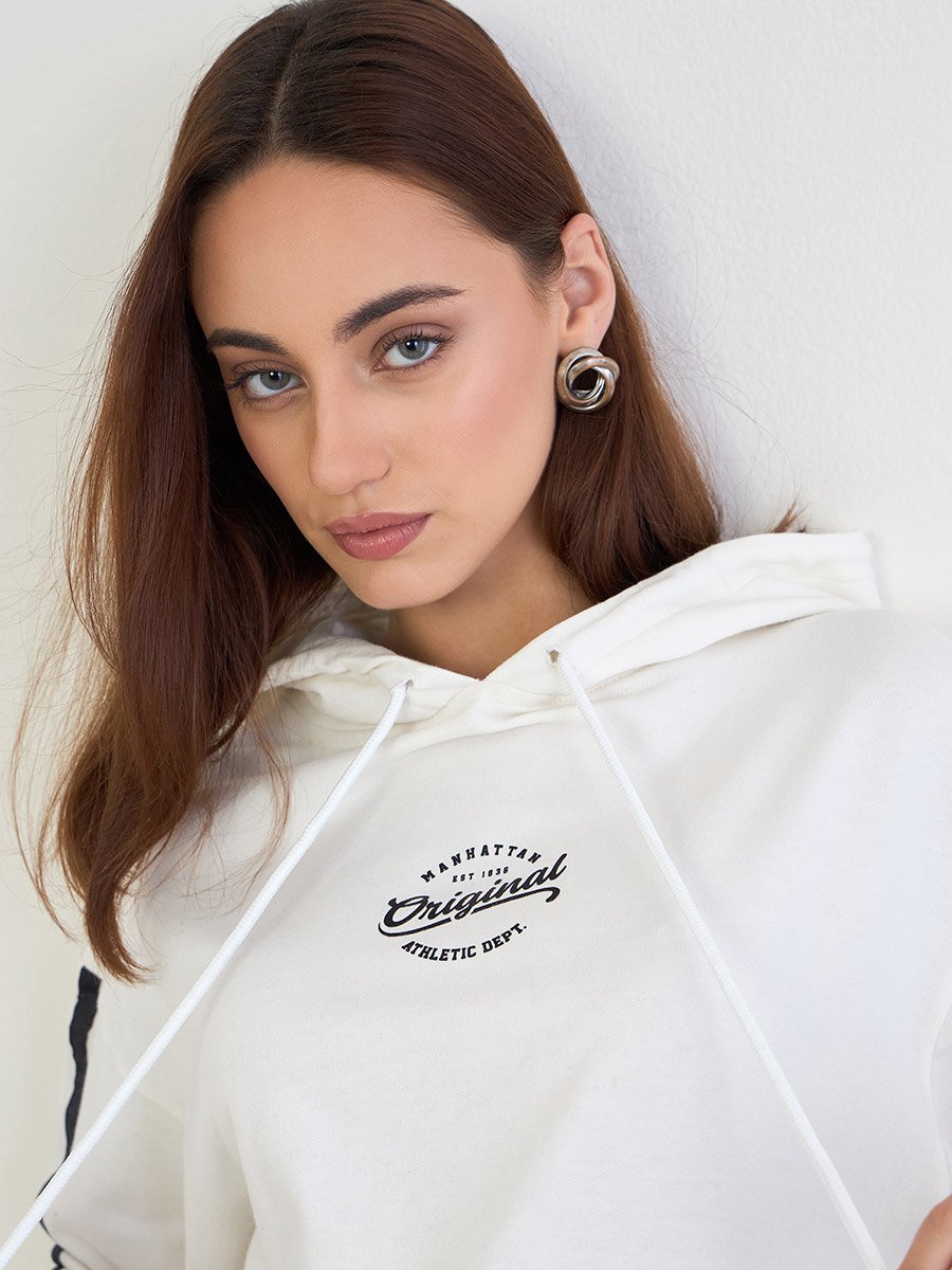 Off White Printed Longline Hoodie and Joggers Co-Ords