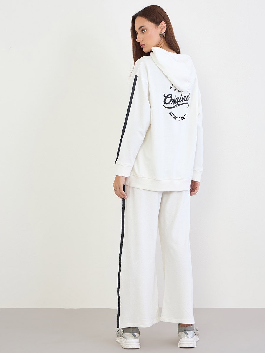Off White Printed Longline Hoodie and Joggers Co-Ords