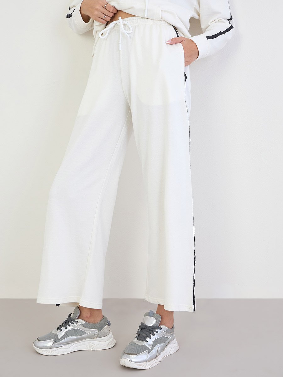 Off White Printed Longline Hoodie and Joggers Co-Ords