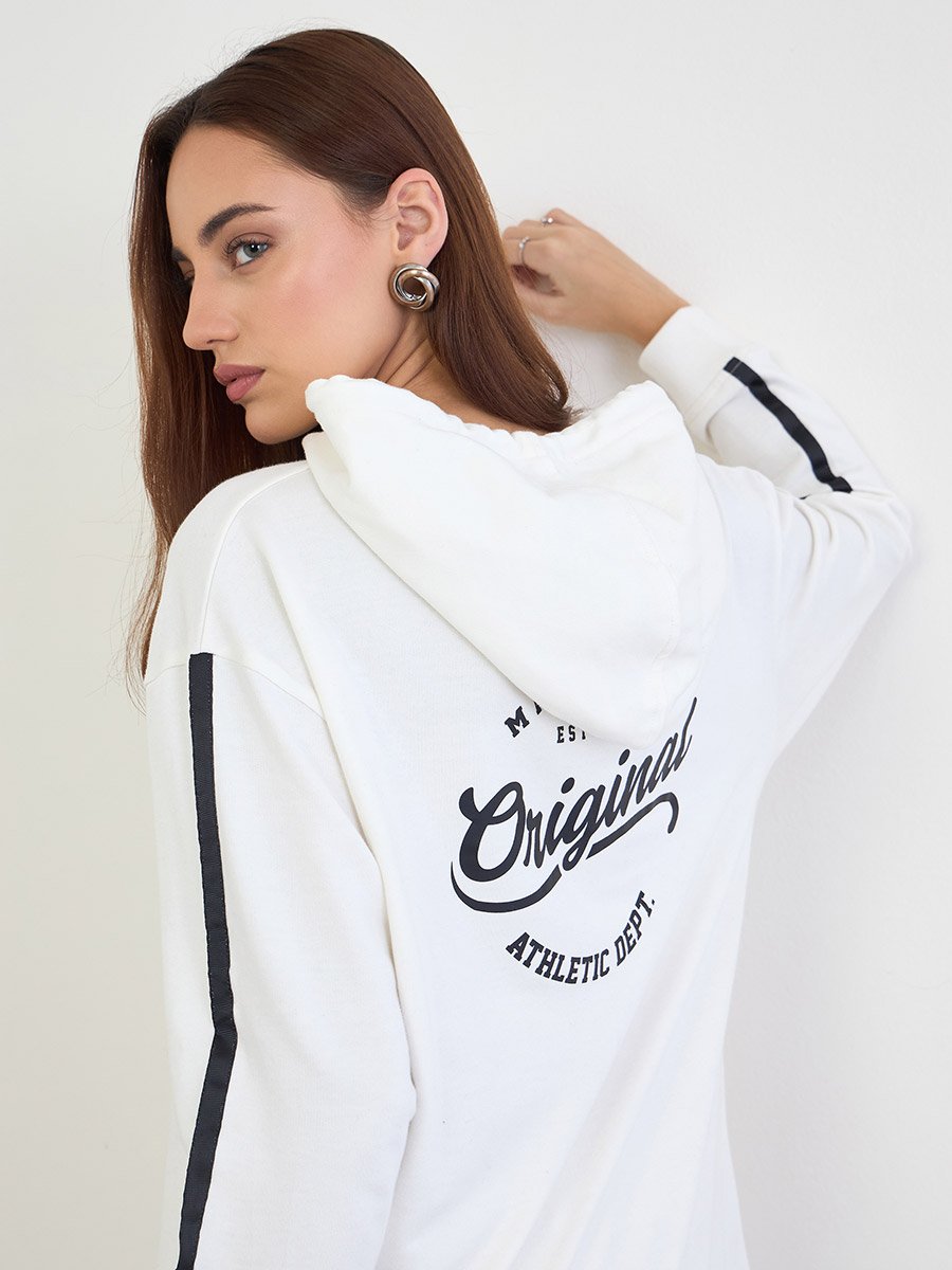 Off White Printed Longline Hoodie and Joggers Co-Ords