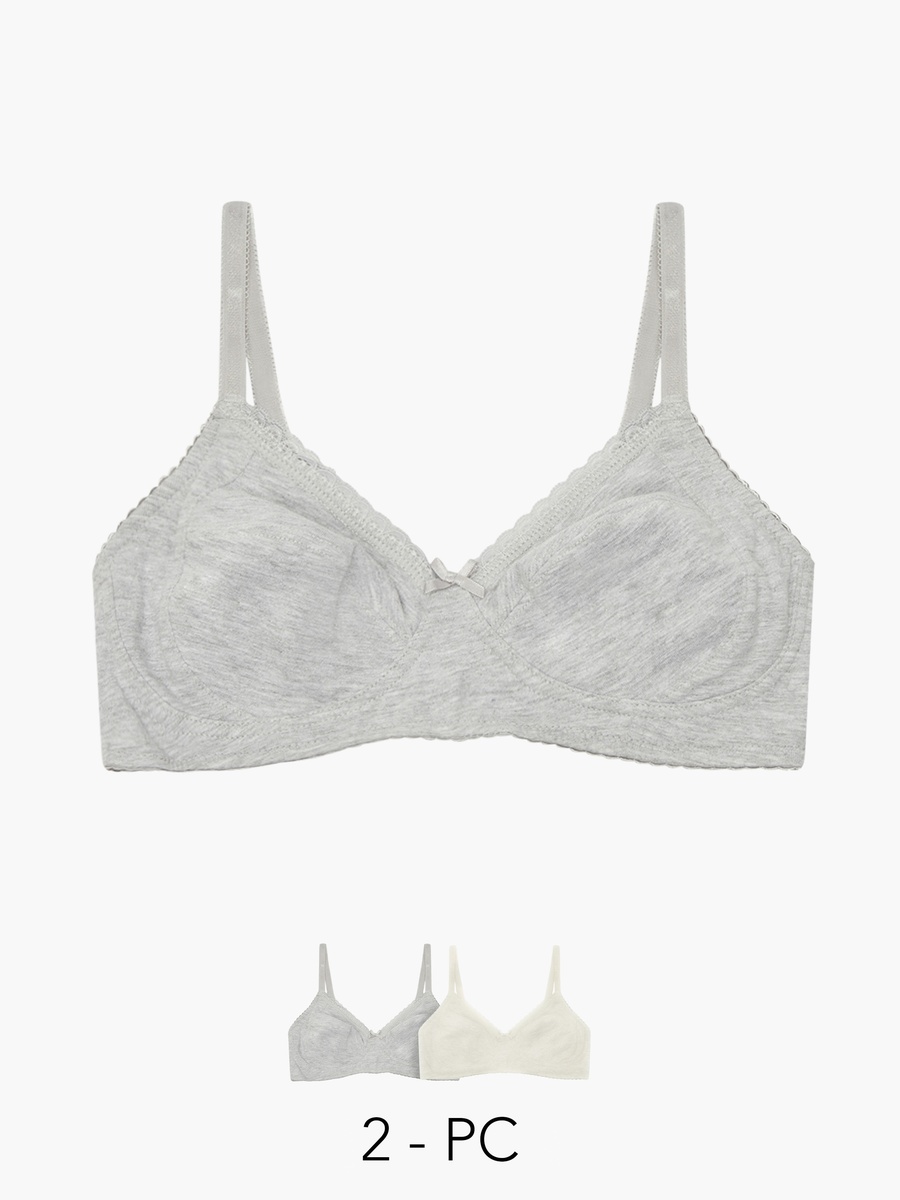 Set of 2 - Bra with Lace Detail and Hook and Eye Closure