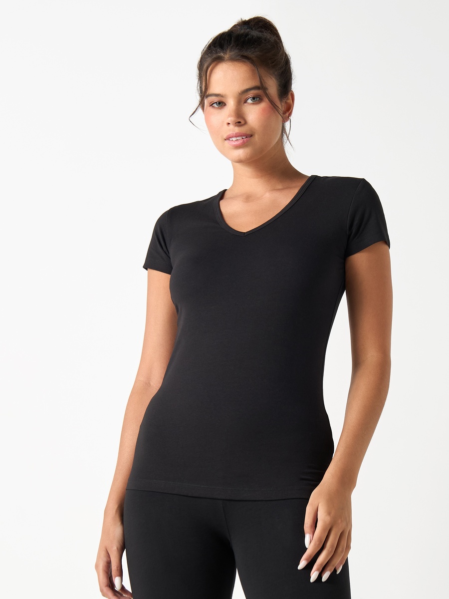 T-shirt with V-neck and Cap Sleeves
