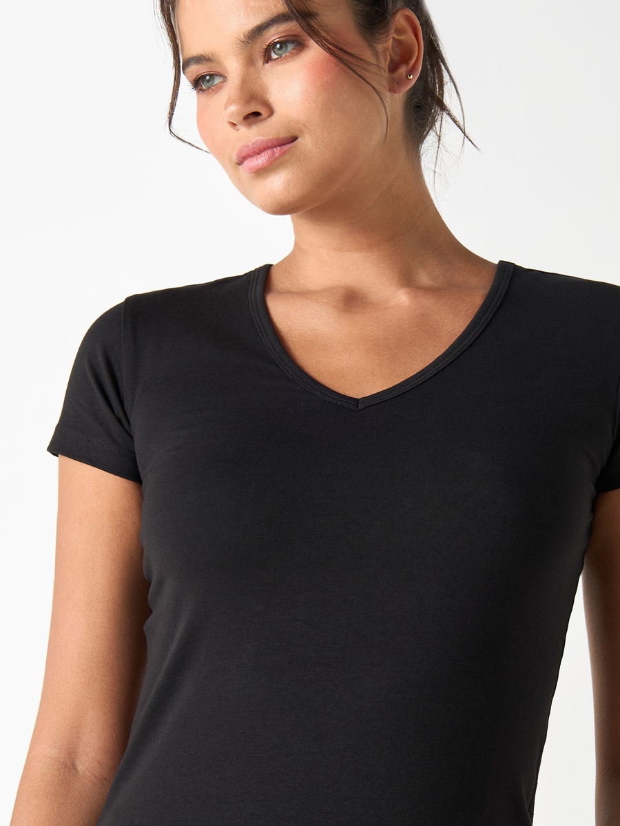 T-shirt with V-neck and Cap Sleeves