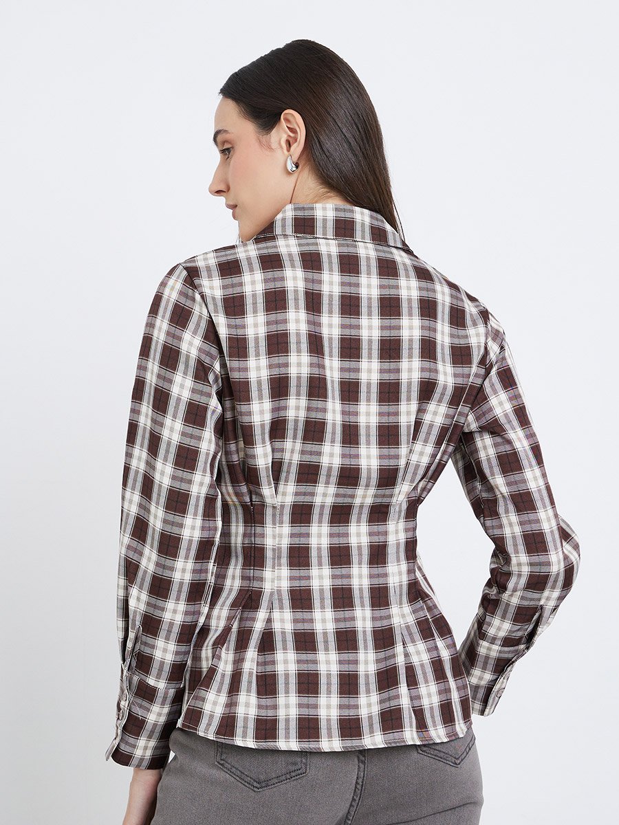 Women Brown Checked Wrap Shirt