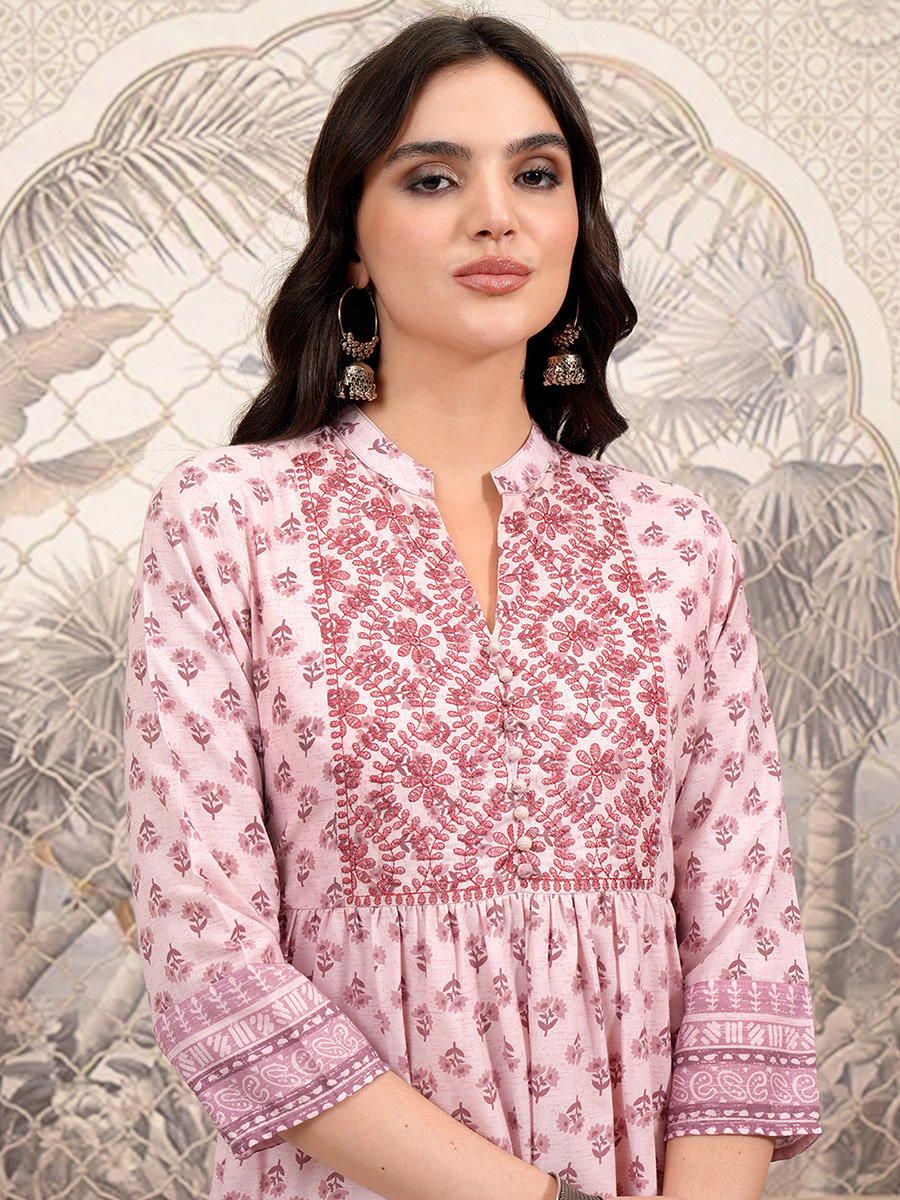 Women Pink Ethnic Motifs Printed A-Line Midi Dress For Women at Kuwait |  Styli