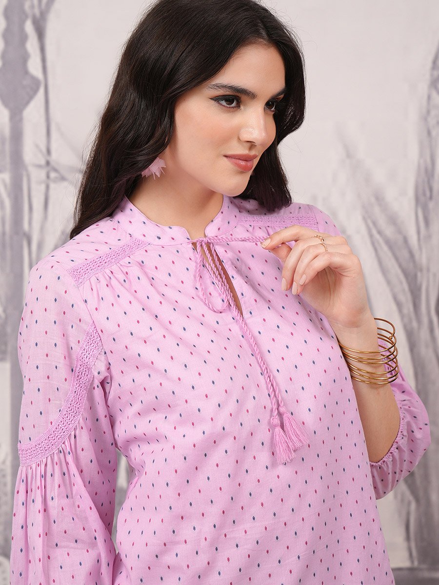 Polka Dot Print Tie-Up Neck A-Line Mini Dress
