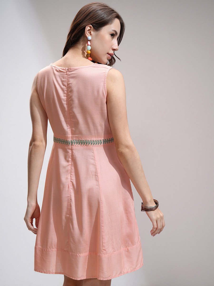 Women Embroidered V Neck A-Line Mini Dress