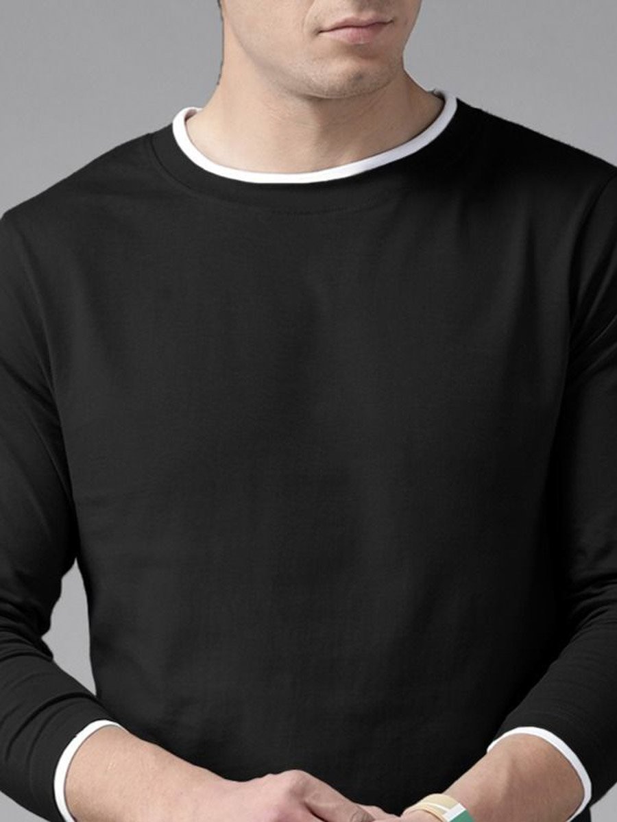 Men Black Solid Long Sleeve T-Shirt