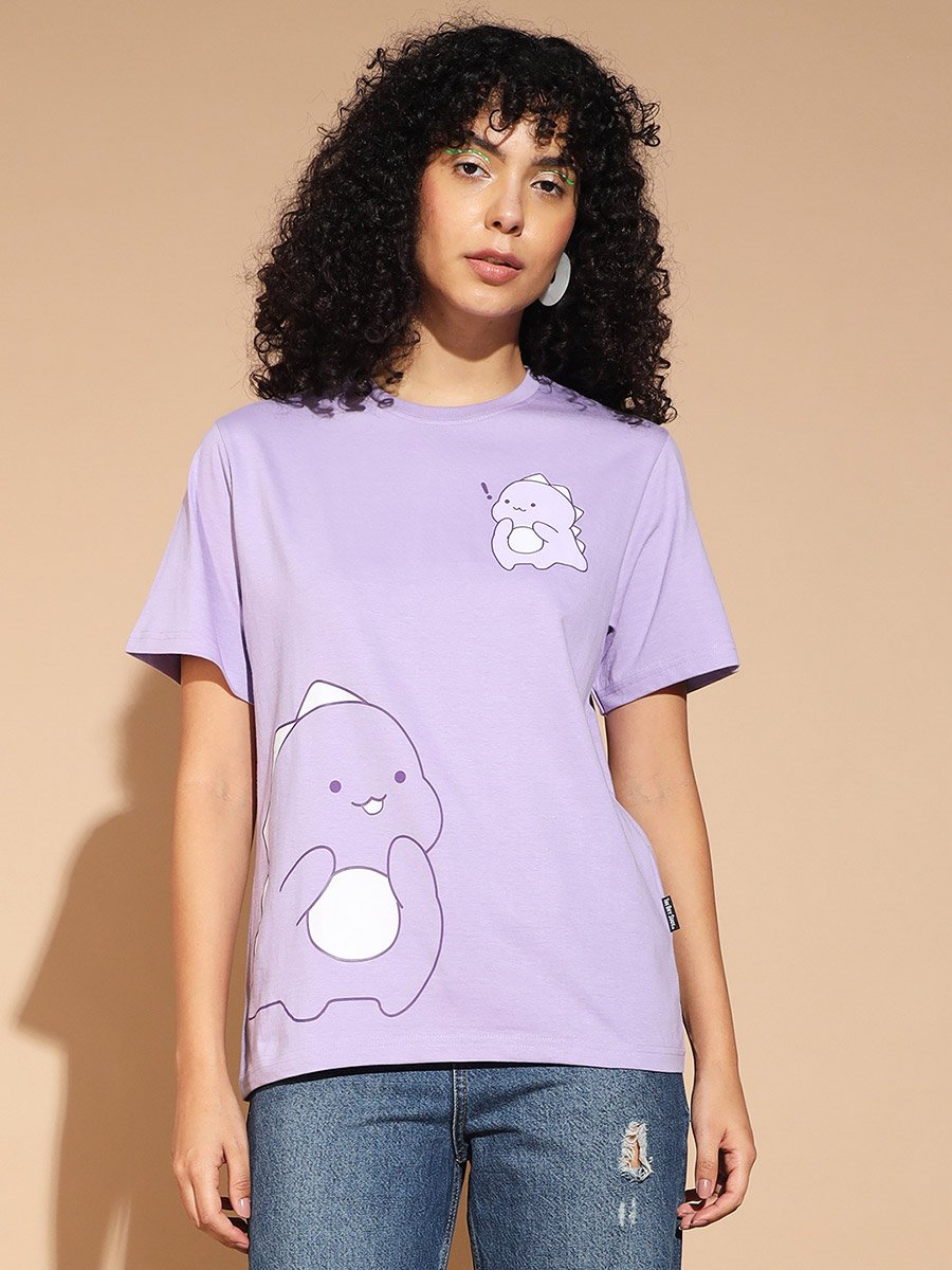 Women Purple Graphic Print Relaxed Fit T-Shirt