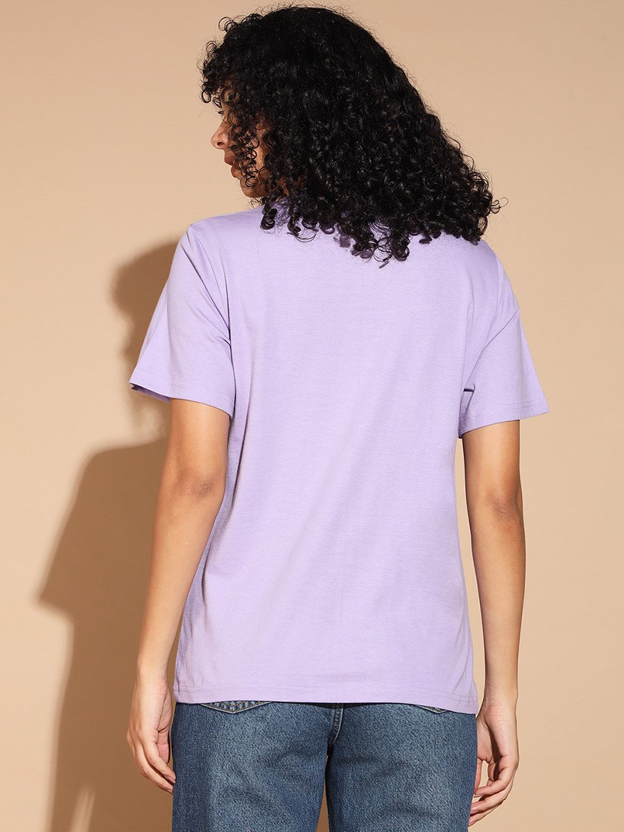 Women Purple Graphic Print Relaxed Fit T-Shirt
