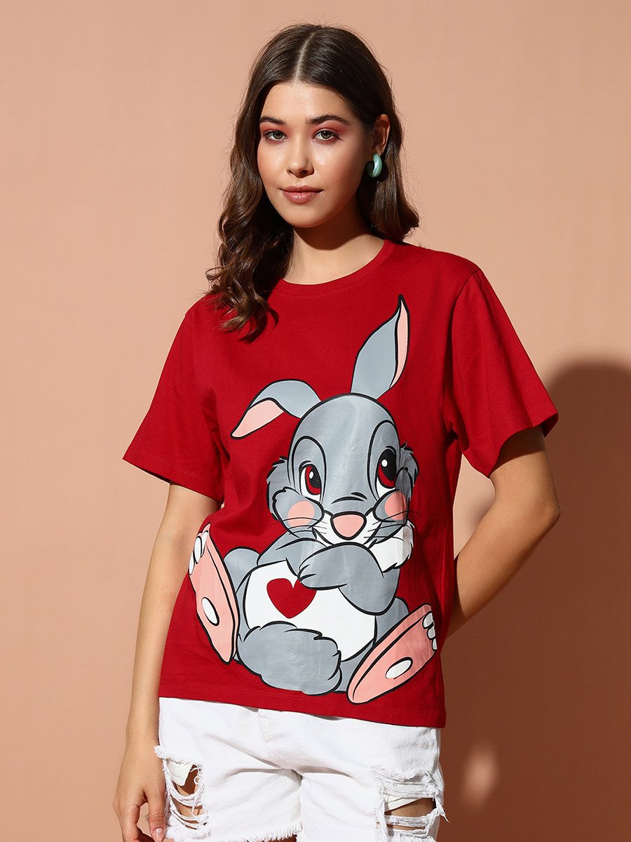 Red Rabbit Graphic Print Oversized T-Shirt