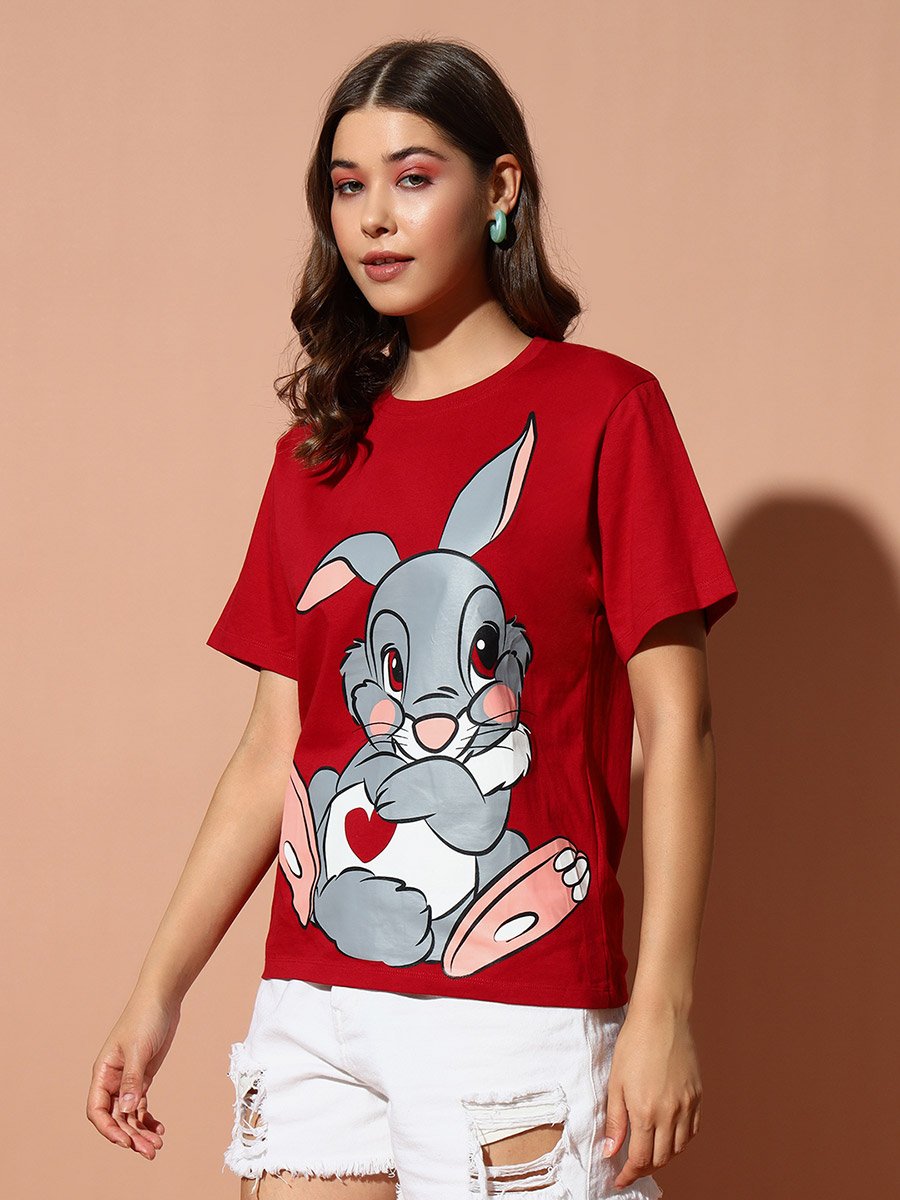 Red Rabbit Graphic Print Oversized T-Shirt