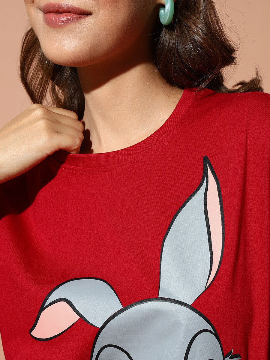 Red Rabbit Graphic Print Oversized T-Shirt