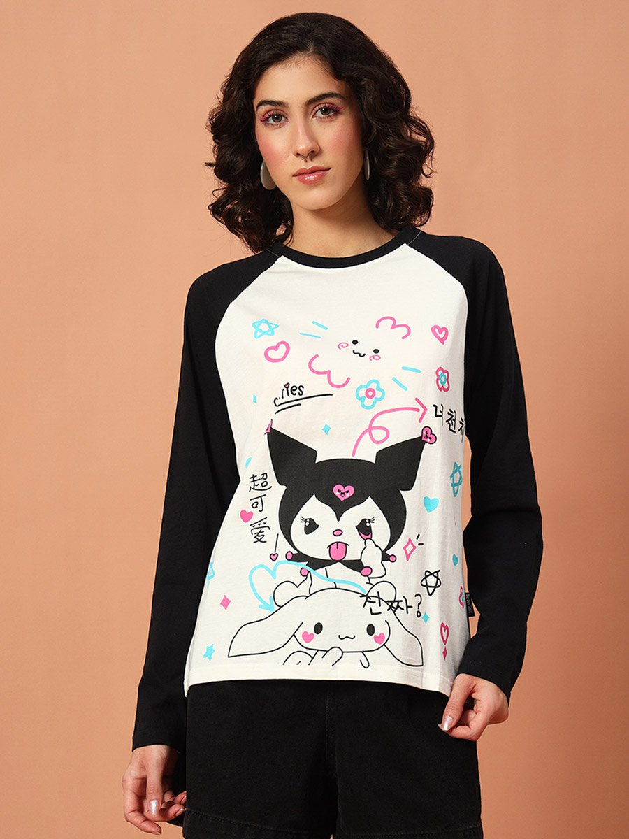 Graphic Printed Raglan Sleeve Cotton T-Shirt